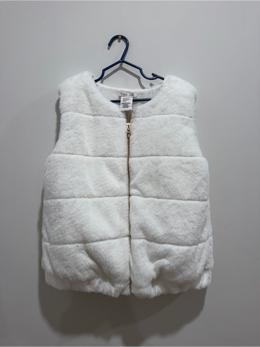 Rachel Zoe White Faux Fur Quilted Vest with Gold Zipper Girls Size 12